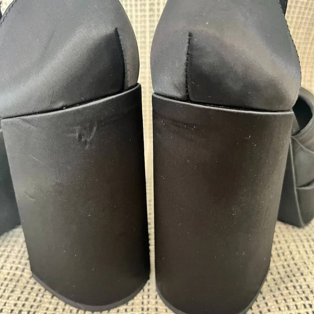 Steve Madden Black Satin Platform Block Heel Pumps